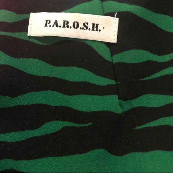 Parosh Dress Women’s Size Small Green Zebra Print Sleeveless Sheath MIDI - Picture 10 of 11